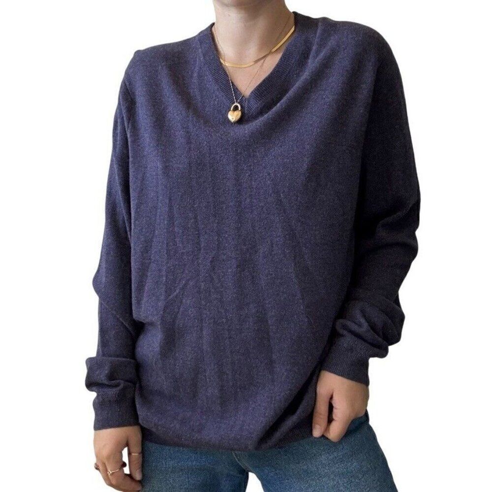Forte Mens Purple 100% Cashmere Soft V Neck Preppy Sweater Sz L